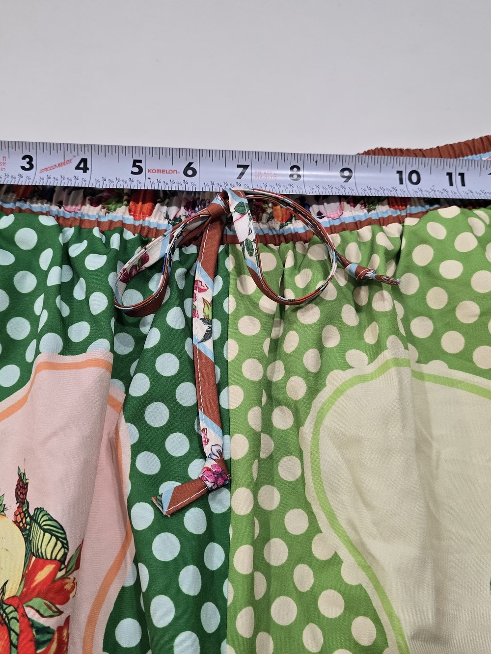 Vibrant Fruit Print Wide Leg Pants Women Size M Polka Dot Mixed Pattern Colorful - Picture 8 of 10